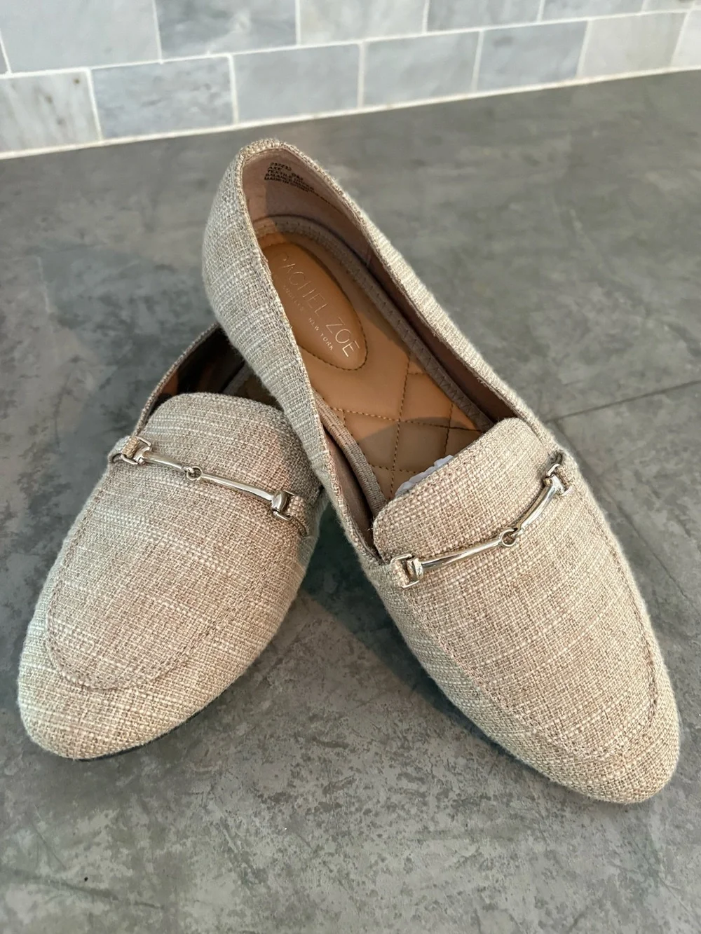 Rachel Zoe Axe linen loafers classic metallic horsebit